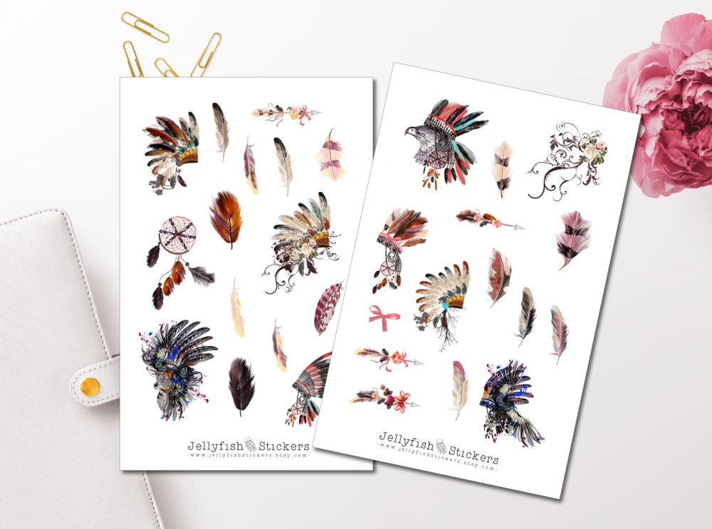Boho Federn Sticker Set